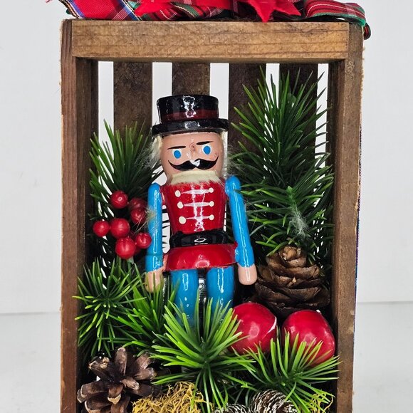 Handcrafted Music Box Nutcracker Christmas Rustic Burlap Ribbon Naturart By June - Picture 8 of 8